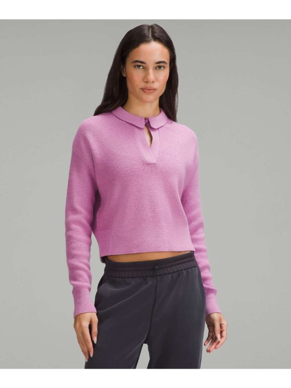 Lululemon Collared Merino Wool-Blend Sweater Dahlia Mauve XS cropped knit casual